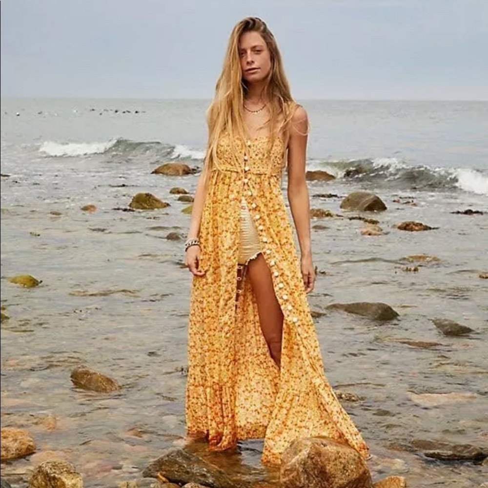 Free People Molly Jo Maxi Dress In Golden Combo M